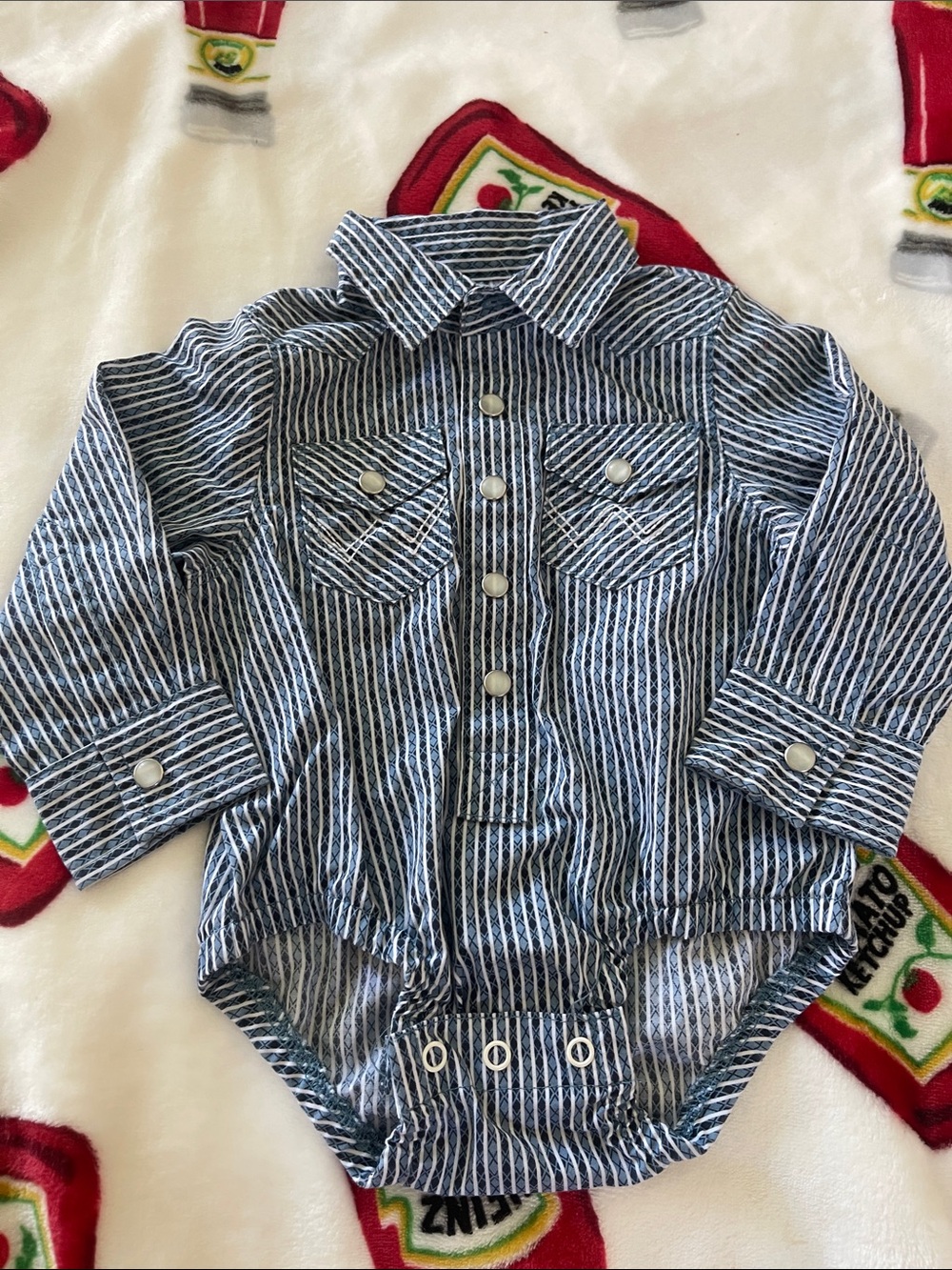 Wrangler Blue Striped Cowboy Print Baby Onesie Sz 0/3M Long Sleeves
